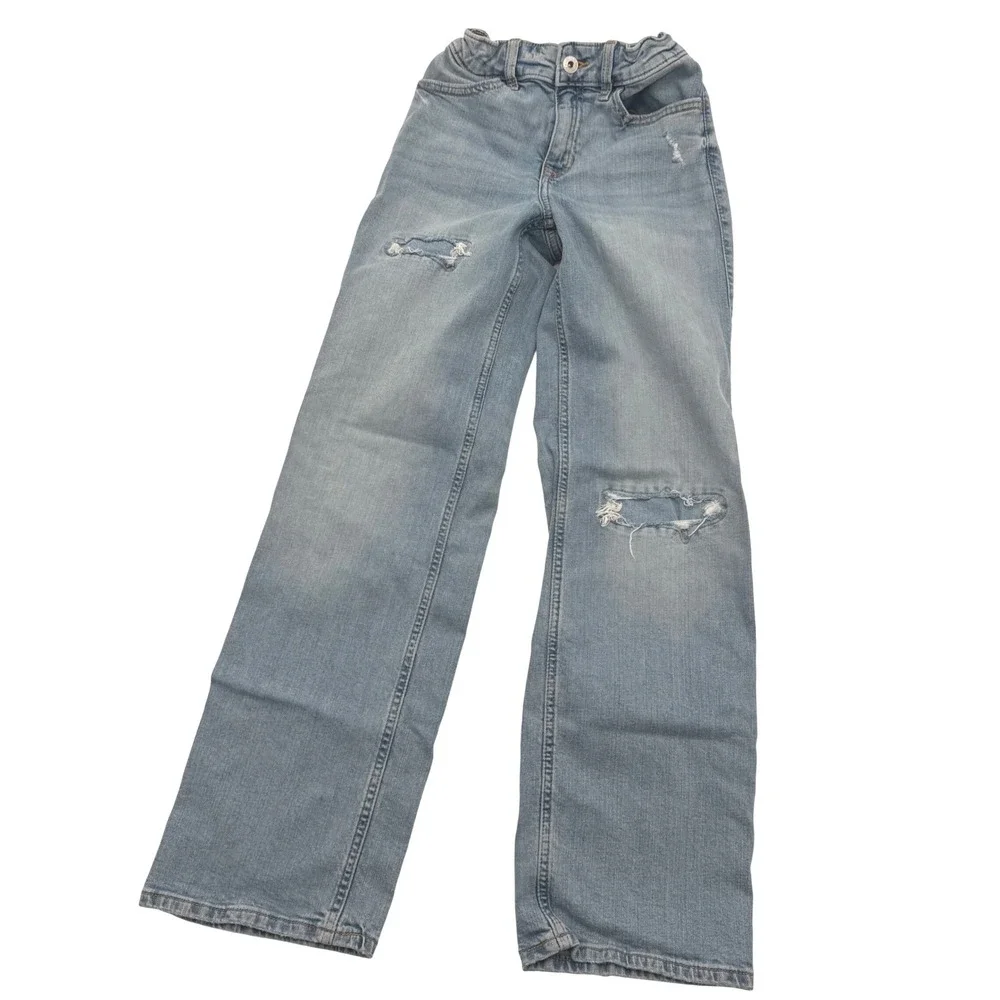 Abercrombie Kids High Rise Wide Leg Jeans Light Wash Adjustable Waist 11/12 Long